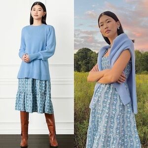 NWT HILL HOUSE Sky Blue Merino Wool Soft Knit Puffed Long Sleeve Tunic Sweater M